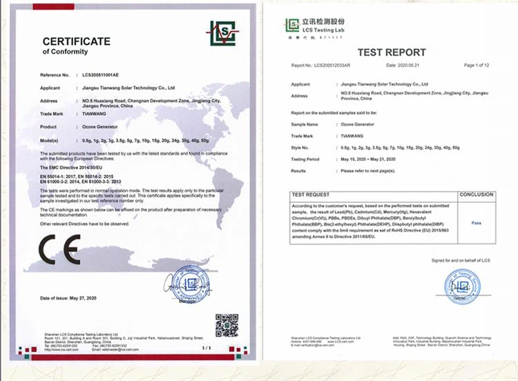 certification of 12v ozone generator 